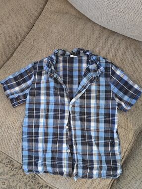 Kids Blue Plaid Short-Sleeve Button-Up Shirt